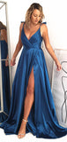 A-line V-Neck Simple Stylish Elegant Modest Evening Long Prom Dresses PD341