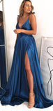 A-line V-Neck Simple Stylish Elegant Modest Evening Long Prom Dresses PD341