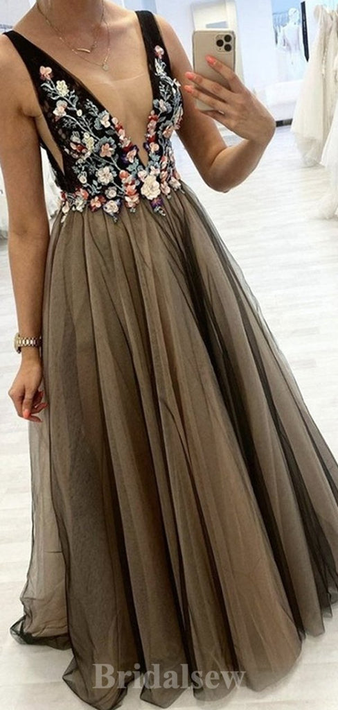 A-line V-Neck Sleeveless Unique Tulle Popular Elegant Modest Long Party Evening Prom Dresses PD1313