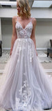 A-line V-Neck Tulle Modest Long Prom Dresses, Evening Dress PD021