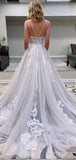 A-line V-Neck Tulle Modest Long Prom Dresses, Evening Dress PD021