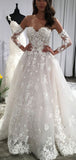 A-line Vintage Modest Lace Elegant Beach Wedding Dresses, Bridal Gowns WD116