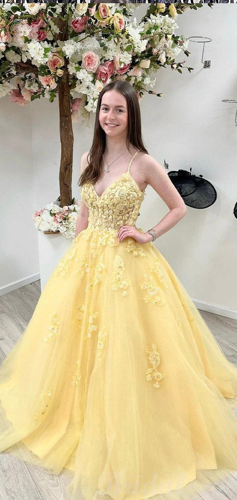 A-line Yellow Lace Sleeveless Party Black Girls Slay Evening Long Prom Dresses PD502