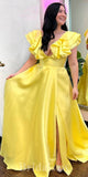A-line Yellow Satin New Gorgeous Modest Stylish Long Women Party Evening Prom Dresses PD998