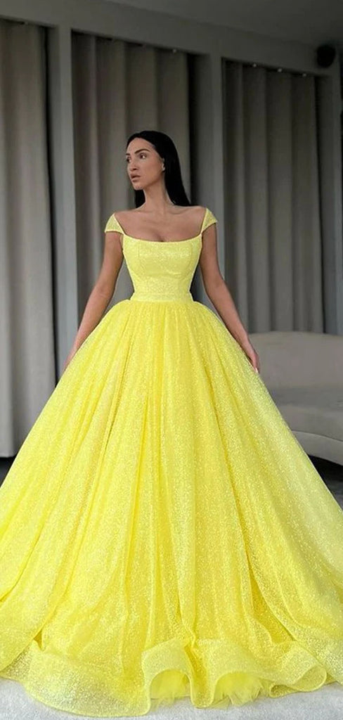 Yellow Tulle Spaghetti Straps A-Line Prom Dresses, MP628 | Musebridals