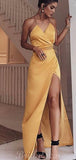 A-line Yellow Spaghetti Straps Long Formal Prom Dresses PD057