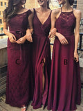 A Line Burgundy Chiffon Sleeveless Cheap Bridesmaid Dresses BD001