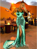 Affordable Mermaid Spaghetti Straps Side Slit Long Women Evening Prom Dresses PD706