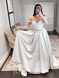 Affordable Satin A-line Best Vintage Long Elegant Off the Shoulder Wedding Dresses WD409