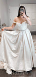 Affordable Satin A-line Best Vintage Long Elegant Off the Shoulder Wedding Dresses WD409