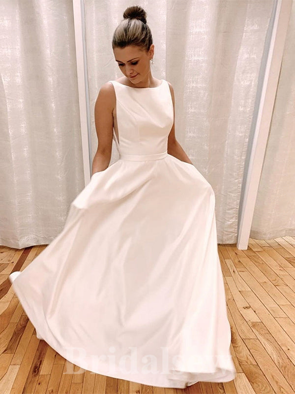 Affordable Simple Satin A-line Best Dream Vintage Long Elegant Wedding Dresses WD408
