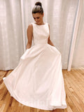 Affordable Simple Satin A-line Best Dream Vintage Long Elegant Wedding Dresses WD408