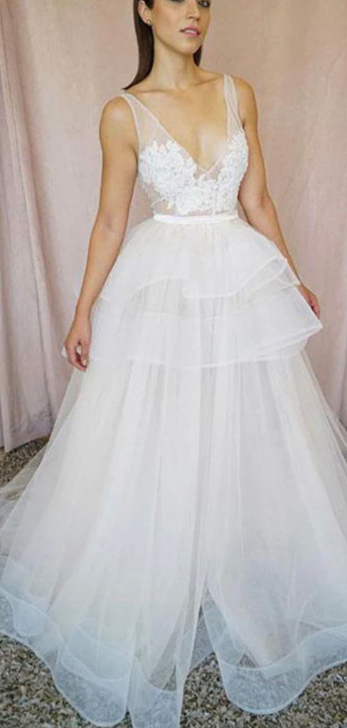Aline Elegant Dream V-neck Vintage Beach Long Wedding Dresses WD276