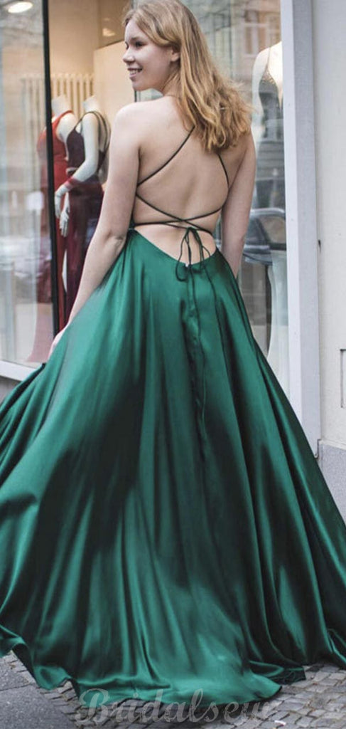 Aline Green V-neck Simple Elegant Party Long Prom Dresses, Evening Dress PD428