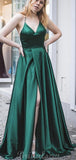 Aline Green V-neck Simple Elegant Party Long Prom Dresses, Evening Dress PD428