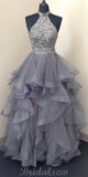 A-line Halter Sparkly Gorgeous Elegant Formal Black Girls Slay Evening Long Prom Dresses PD547