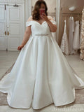 Aline Satin Off the Shoulder Plus Size Vintage Garden Beach Long Wedding Dresses WD235