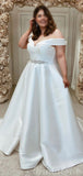 Aline Satin Off the Shoulder Plus Size Vintage Garden Beach Long Wedding Dresses WD235