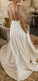 A-line Satin Simple Beach Vintage Plus Size Long Wedding Dresses WD122