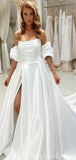 Aline Satin Simple Princess Vintage Garden Beach Long Wedding Dresses WD233