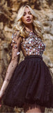 A line Short Pink Long Sleeves Sparkly Popular Homecoming Dresses HD004