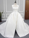 Aline Square Sleeveless Satin Wedding Dress with Split, Bridal Gown WD144