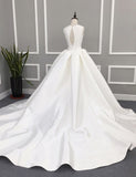 Aline Square Sleeveless Satin Wedding Dress with Split, Bridal Gown WD144
