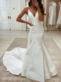 Beach Mermaid Simple Satin Custom Long Wedding Dresses, Bridal Gowns WD096