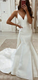 Beach Mermaid Simple Satin Custom Long Wedding Dresses, Bridal Gowns WD096