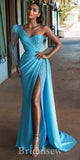Best Blue One Shoulder New Mermaid Party Popular Long Prom Dresses PD1099