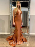 Best Burnt Orange Open Back Fashion Elegant Mermaid Formal Long Evening Prom Dresses PD1044