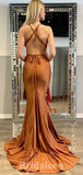 Best Burnt Orange Open Back Fashion Elegant Mermaid Formal Long Evening Prom Dresses PD1044