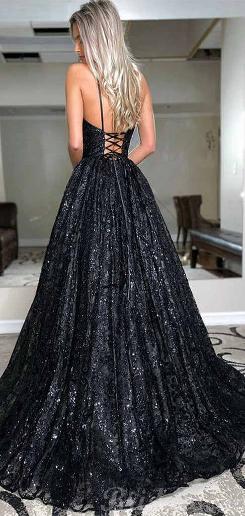Off-the-shoulder Ball Gown Prom Dress Elegant Black Pagaent Dress Prin –  SELINADRESS