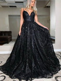 Black A-line Elegant Formal Black Girls Slay Evening Long Prom Dresses, Ball Gown PD520