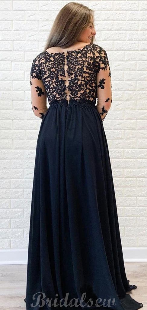 Black Chiffon Long Sleeves Formal Side Slit Modest Long Prom Dresses P bridalsew Black Chiffon Long Sleeves Formal Side Slit Modest Long Prom Dresses P bridalsew