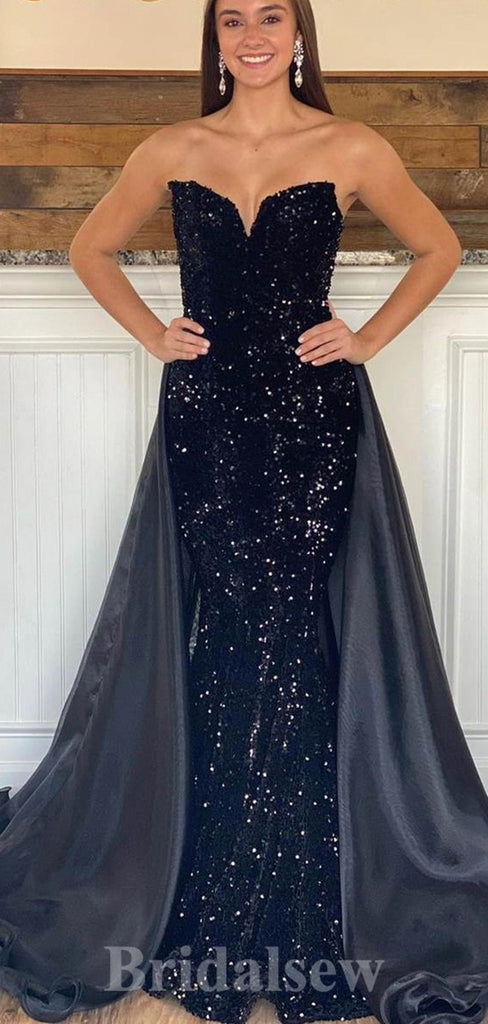 Black Gorgeous Detachable Sparkly Sequin Unique Elegant Party Long Women Evening Prom Dresses PD883