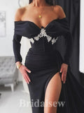 Black Long Sleeves Fashion Mermaid Best Elegant Evening Long Prom Dresses PD1106