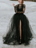 Black Long Sleeves Gorgeous Lace Unique Wedding Dresses, Bridal Gowns WD092