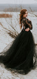 Black Long Sleeves Gorgeous Lace Unique Wedding Dresses, Bridal Gowns WD092