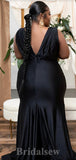 Black Mermaid Modest Long Elegant Evening Prom Dresses, Plus Size Bridesmaid Dresses PD1029