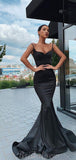 Black Mermaid Modest Spaghetti Straps Sexy Prom Dresses PD063