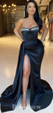 Black Mermaid Satin Modest New Long Slit Elegant Evening Prom Dresses PD1186