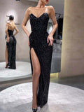 Black Sequin Mermaid Strapless Sleeveless Party Prom Dresses PD064