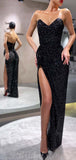 Black Sequin Mermaid Strapless Sleeveless Party Prom Dresses PD064
