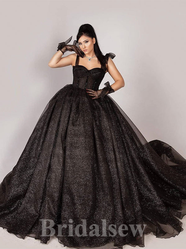 Black Sequin Sparkly Giltter Modest A-line Gorgeous Long Women Evening Prom Dresses, Elegant Ball Gown PD829