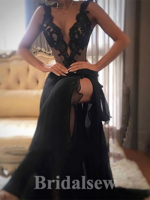 Black Sexy Slit Fashion Mermaid Best Party Evening Long Prom Dresses PD1107