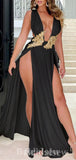 Black Sexy Unique Modest Sleeveless High Slit Stylish Long Women Evening Prom Dresses PD753