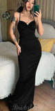 Black Spaghetti Straps Mermaid Elegant Formal Black Girls Slay Satin Evening Long Prom Dresses PD539