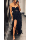 Black Tulle Tiered Sweetheart High Low Prom Dresses, Formal Evening Dress PD267