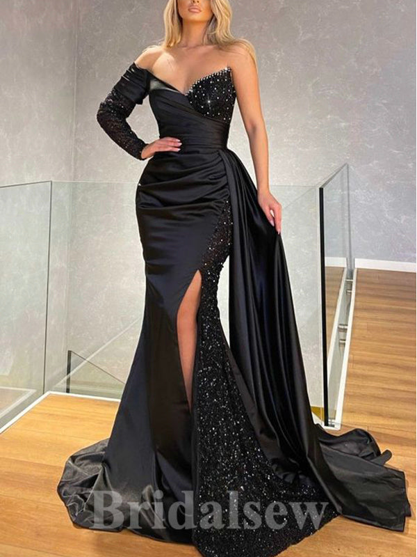 Black Unique Design New Best Modest Mermaid Long Women Evening Party Prom Dresses PD716